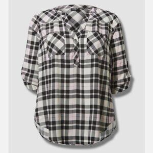 Torrid Plaid Harper Challis 3/4 Sleeve Top